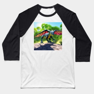 Jungle Dragon with Butterfly Wings Landing on Rock Baseball T-Shirt